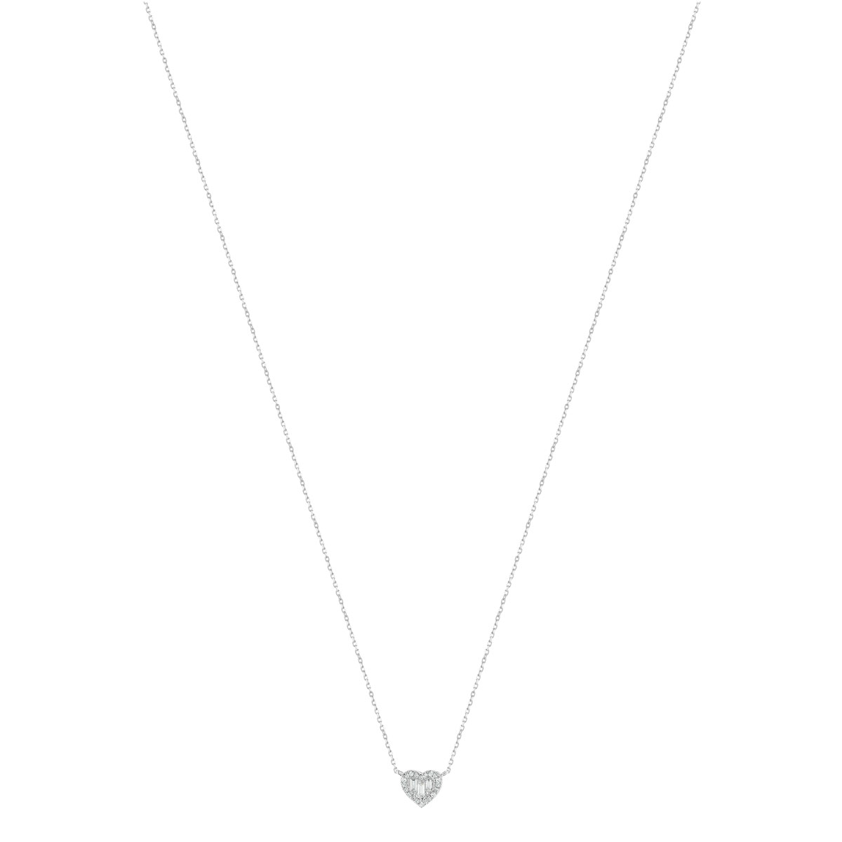 Collier or 375 blanc coeur diamant 45 cm