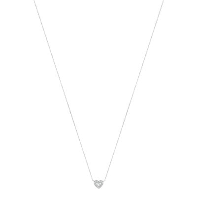 Collier or 375 blanc coeur diamant 45 cm