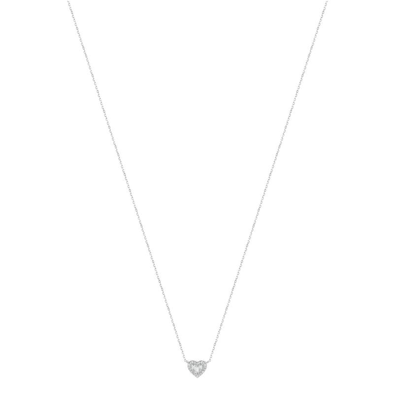 Collier or 375 blanc coeur diamant 45 cm - vue 1