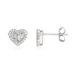Boucles d'oreilles or 375 blanc coeurs diamants rectangulaires - vue 1