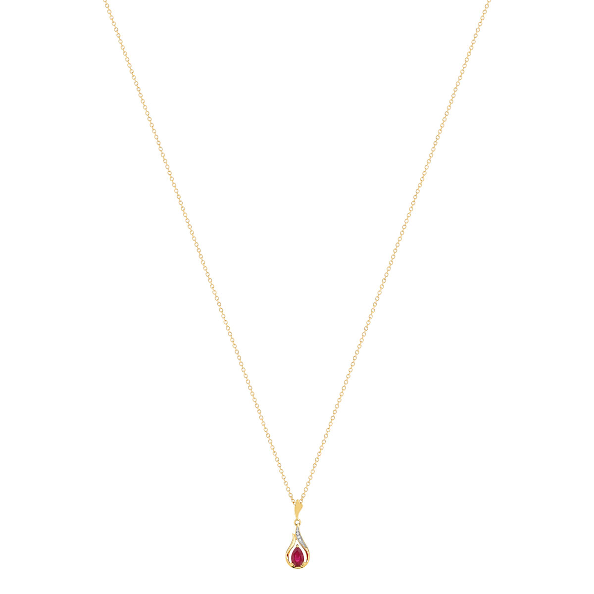 Collier or 375 2 tons rubis taille poire et diamants 45 cm