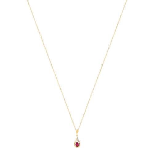 Collier or 375 2 tons rubis taille poire et diamants 45 cm