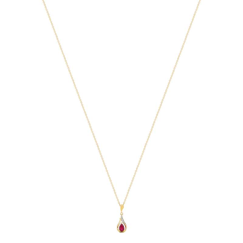 Collier or 375 2 tons rubis taille poire et diamants 45 cm - vue 1
