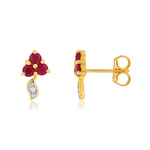 Boucles d'oreilles or 375 2 tons fleurs rubis et diamants - vue 1