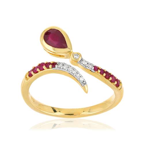 Gold ring 375 2 tone ruby diamonds