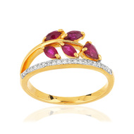 Bague or 375 2 tons rubis diamants