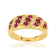 Bague or 375 2 tons rubis diamants