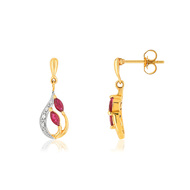 Boucles d'oreilles or 375 2 tons rubis diamant