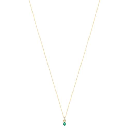 Collier or jaune 375 emeraude ovale et diamants 45 cm