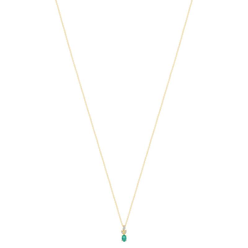 Collier or jaune 375 emeraude ovale et diamants 45 cm - vue 1