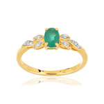 Bague or 375 2 tons émeraude ovale et diamants - vue 1