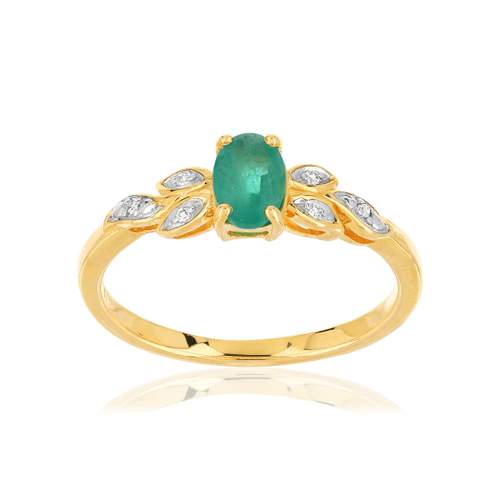 Bague or 375 2 tons émeraude ovale et diamants
