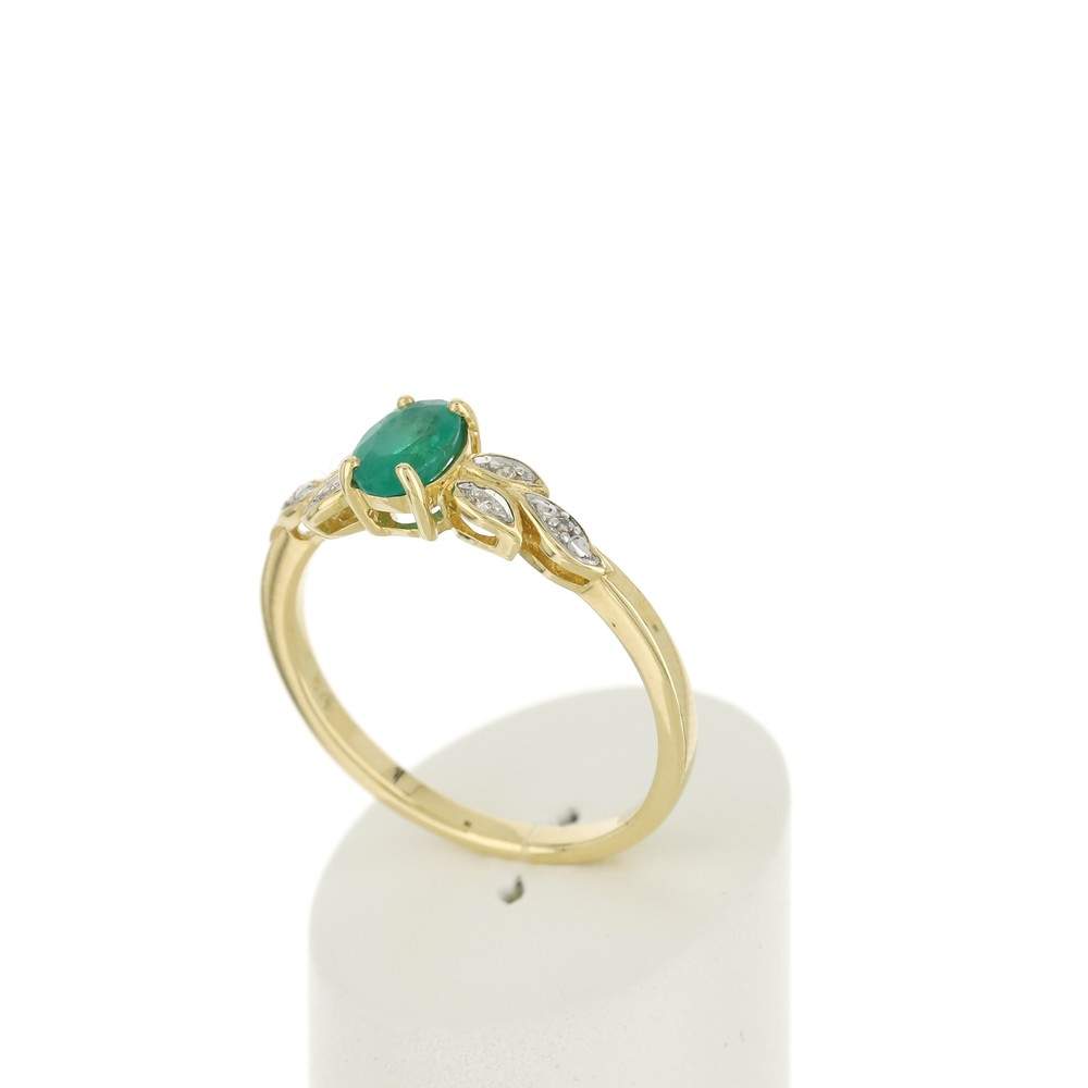 Bague or 375 2 tons émeraude ovale et diamants - vue 3