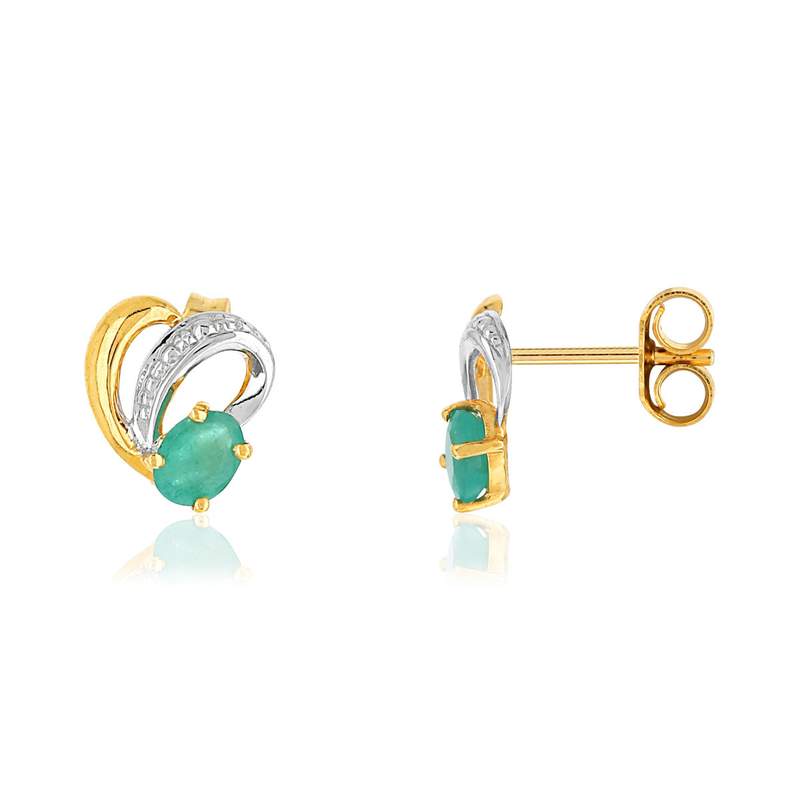 Boucles d'oreilles or 375 2 tons émeraudes - vue 1
