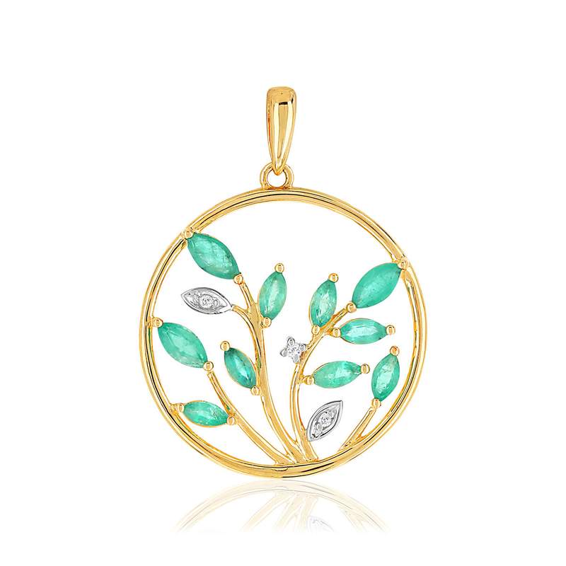 Pendentif or 375 2 tons arbre émeraudes et diamants - vue 1