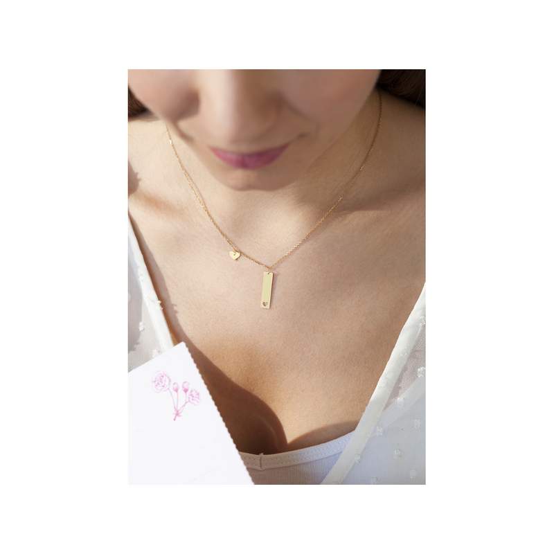 Collier or 375 jaune coeur 45 cm - vue porté 2