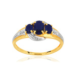 Bague or 375 2 tons saphirs ovales et diamants - vue 1