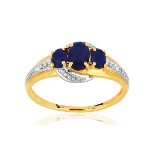 Bague or 375 2 tons saphirs ovales et diamants