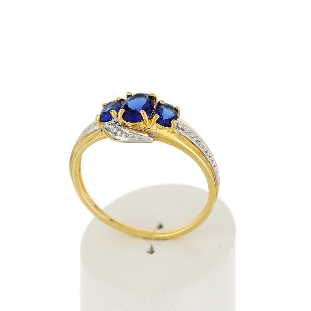 Bague or 375 2 tons saphirs ovales et diamants - vue 2