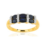 Bague or 375 2 tons saphirs ovales et diamants - vue 1