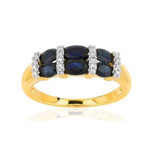 Bague or 375 2 tons saphirs ovales et diamants