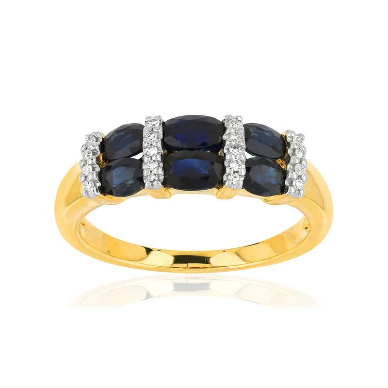 Bague or 375 2 tons saphirs ovales et diamants - vue 1
