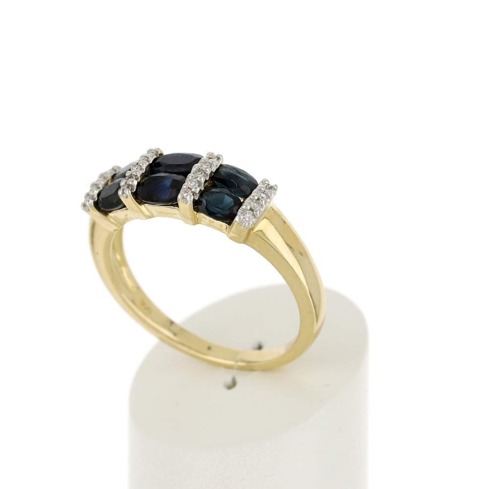 Bague or 375 2 tons saphirs ovales et diamants - vue 3
