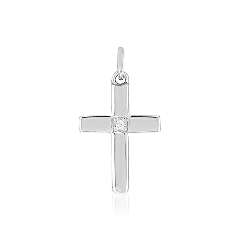 Pendentif croix or 375 blanc diamant - vue 1