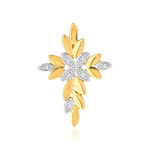 Pendentif croix or 375 2 tons feuilles - vue 1