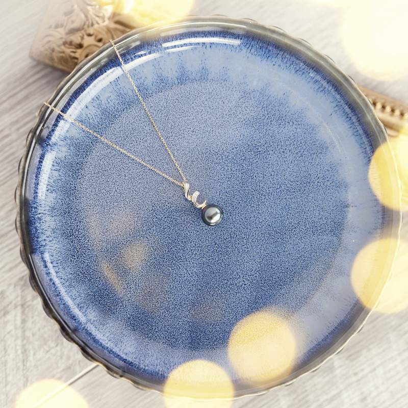 Pendentif or 375 2 tons perle de culture de Tahiti et diamant - vue D3
