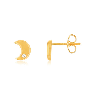 Boucles d'oreilles or 375 jaune lunes zirconias - vue 1