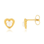 Boucles d'oreilles or 375 jaune coeurs perles de culture de Chine - vue 1