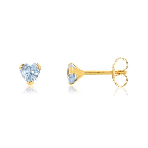 Boucles d'oreilles or jaune 375 coeurs zirconias bleus