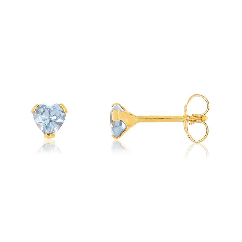 Boucles d'oreilles or jaune 375 coeurs zirconias bleus - vue 1