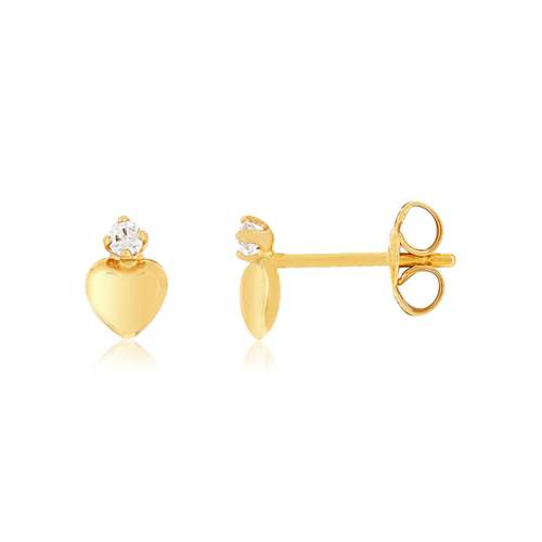 Boucles d'oreilles or 375 jaune coeurs zirconias