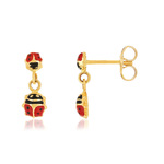 Boucles d'oreilles or 375 jaune coccinelles laque rouge et noire - vue 1