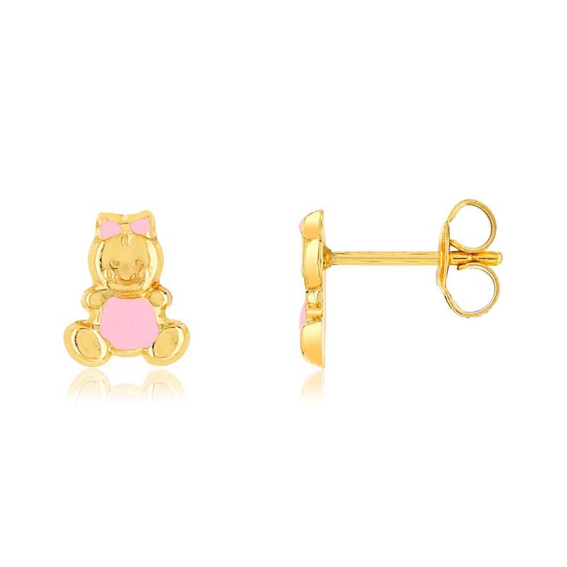 Boucles d'oreilles or jaune 375 laque bébé - vue 1
