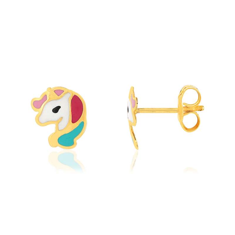 Boucles d'oreilles or jaune 375 licornes laque - vue 1