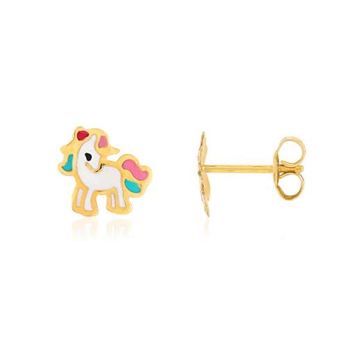 Boucles d'oreilles or jaune 375 laque licornes