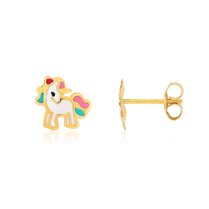 Boucles d'oreilles or jaune 375 laque licornes - vue 1