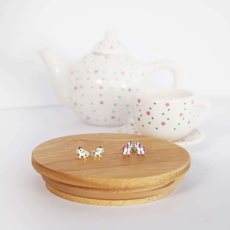 Boucles d'oreilles or jaune 375 laque licornes - vue D3