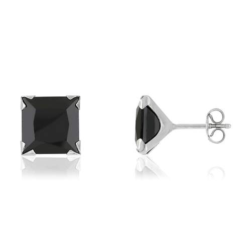 Boucles d'oreilles or blanc 375 zirconias noirs carrés