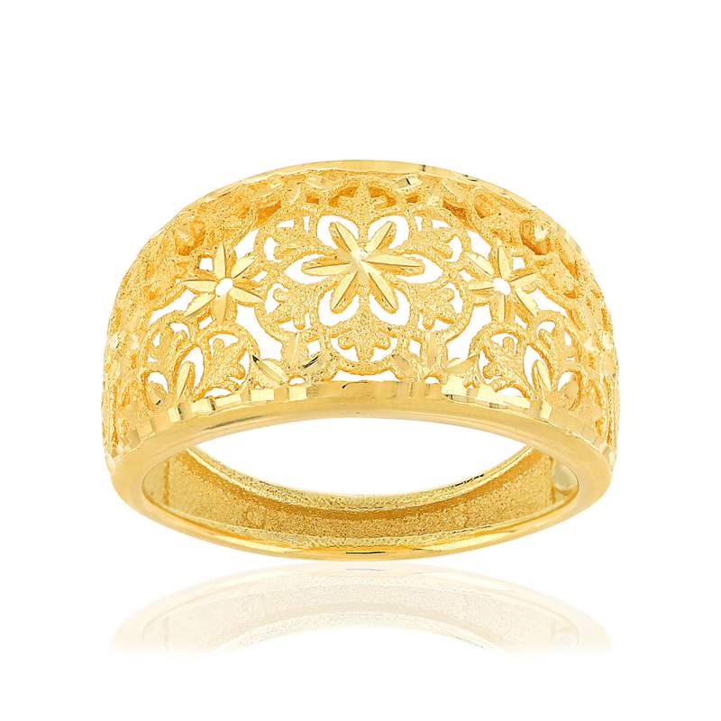 Bague or jaune 375 filigrane fleurs - vue 1