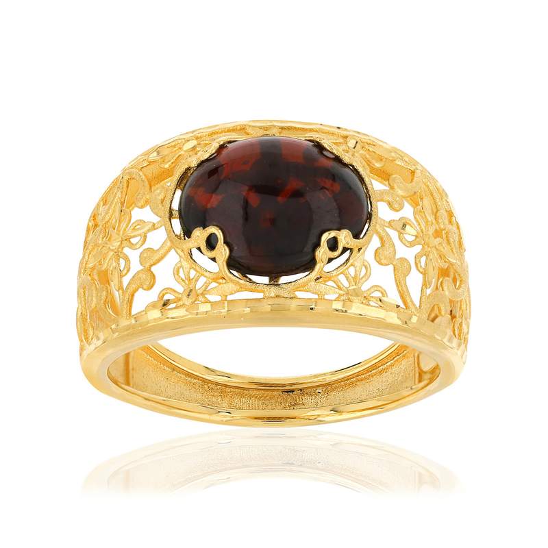 Bague or jaune 375 filigrane grenat - vue 1