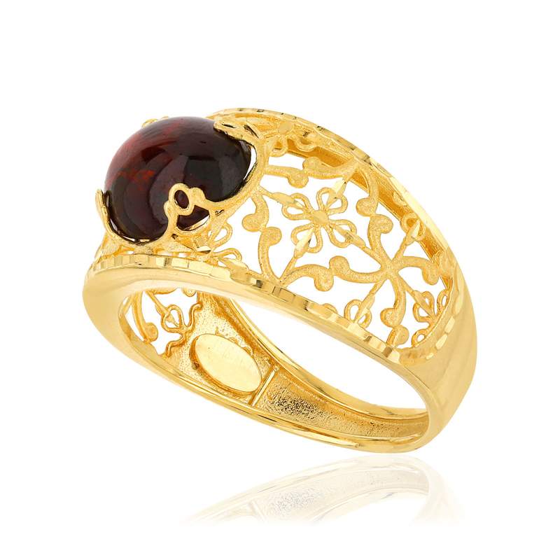 Bague or jaune 375 filigrane grenat - vue D1