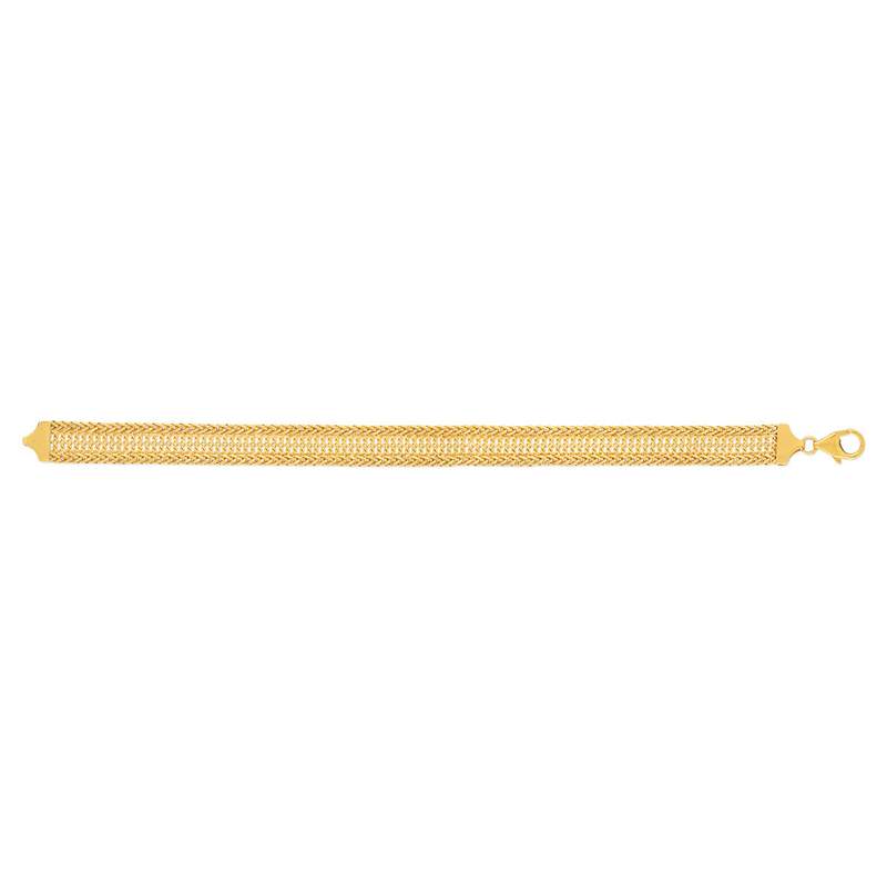 Bracelet or 375 jaune maille palmier et gourmette 19 cm - vue 1