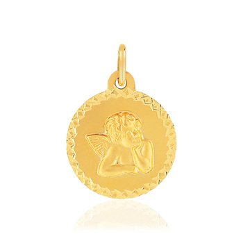 Médaille or 375 jaune mat bord diamanté ange