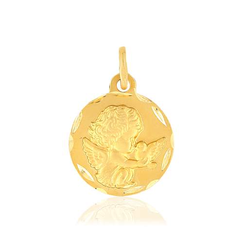 Médaille or 375 jaune mat ange et colombe