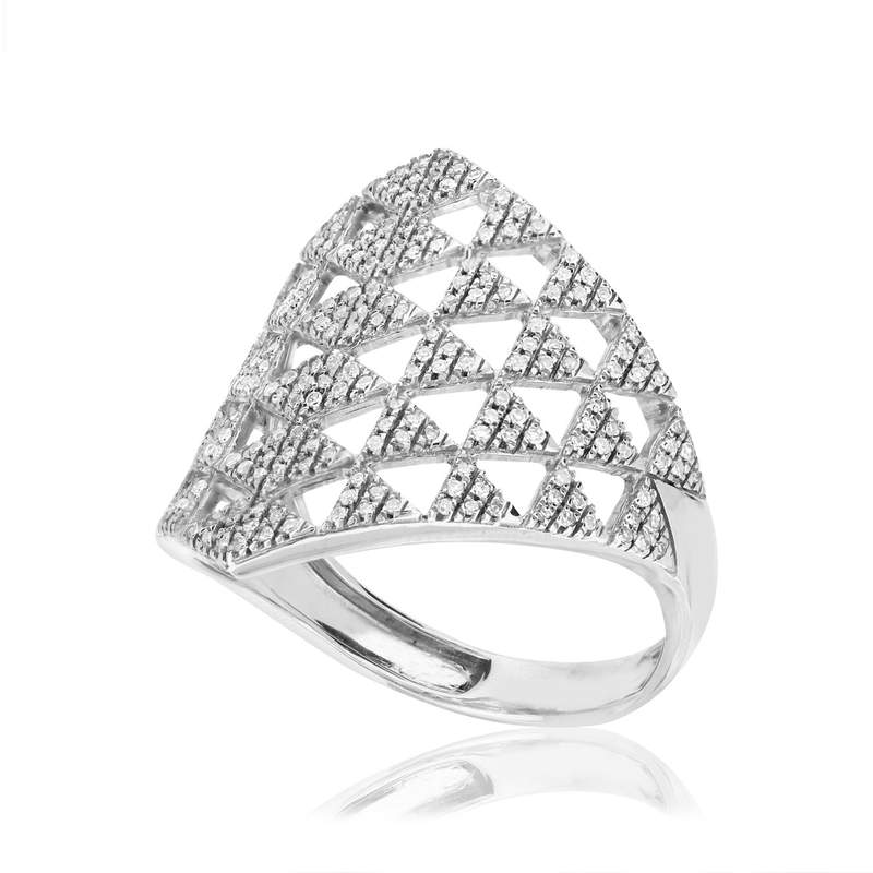 Bague or blanc 375 diamants - vue D1