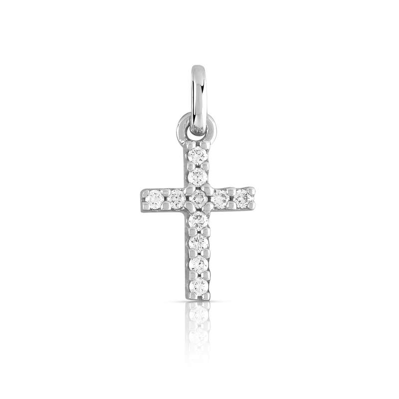 Pendentif croix or 750 blanc diamants - vue 1